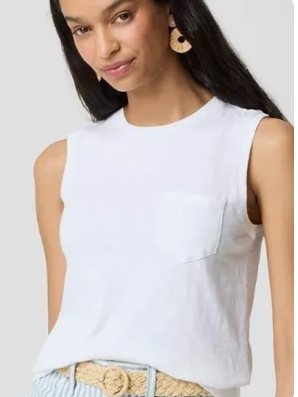 J. Crew Factory White 100% Cotton Pocket Tank Top